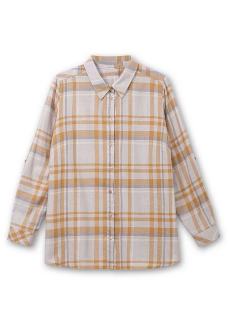 Sheego X Collection L. Karierte Flanellbluse Mit Krempelärmeln - Steingrau Gemustert Sheego