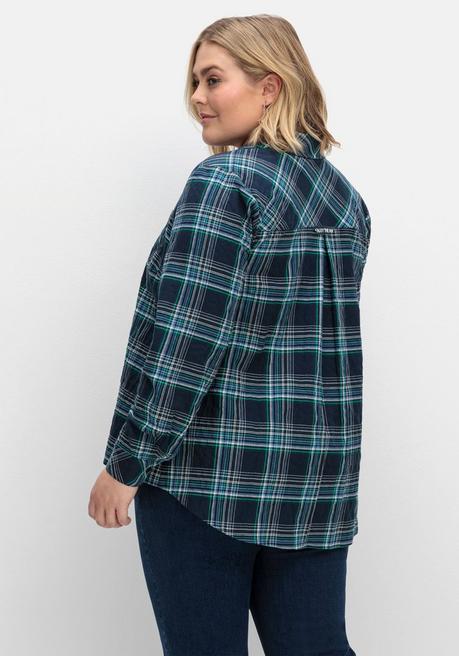 Sheego Karierte Hemdbluse In Crinkle-Struktur - Nachtblau Kariert Sheego
