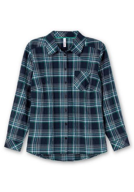 Sheego Karierte Hemdbluse In Crinkle-Struktur - Nachtblau Kariert Sheego