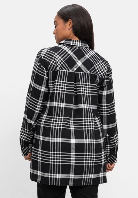 Sheego Karierte Hemdbluse In Longform - Schwarz Kariert Sheego