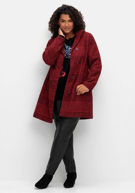 Sheego By Joe Browns Karierte Jacke In Wolloptik Und Leichter A-Linie - Schwarz-rot Sheego