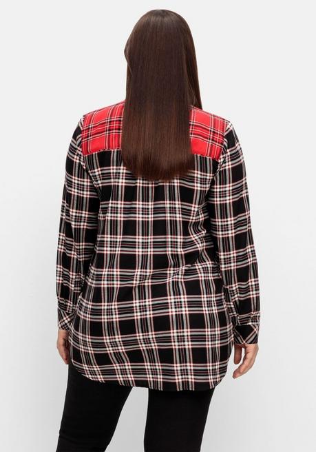 Sheego Karierte Longbluse Im Farbmix, Aus Twillqualität - Schwarz-weiß Kariert Sheego