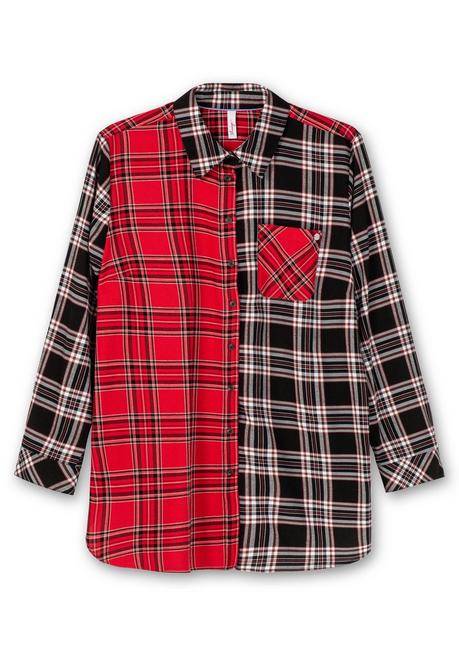 Sheego Karierte Longbluse Im Farbmix, Aus Twillqualität - Schwarz-weiß Kariert Sheego