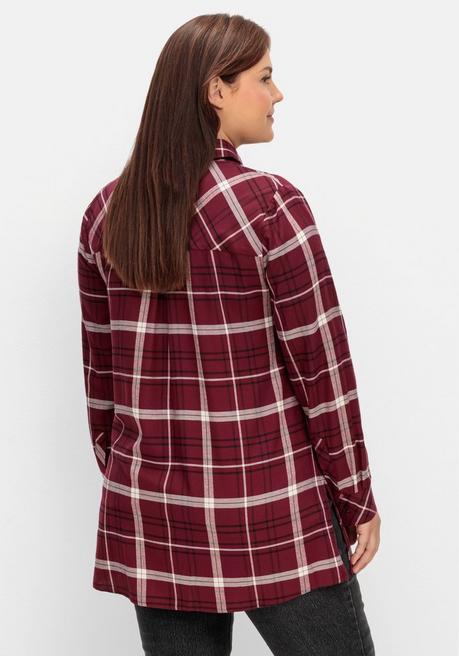 Sheego Karierte Longbluse Mit Kragen Und Manschettenärmel - Weinrot Kariert Sheego