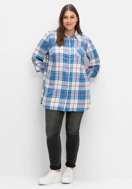 Sheego Karierte Longbluse Mit Krempelfunktion - Offwhite Kariert Sheego