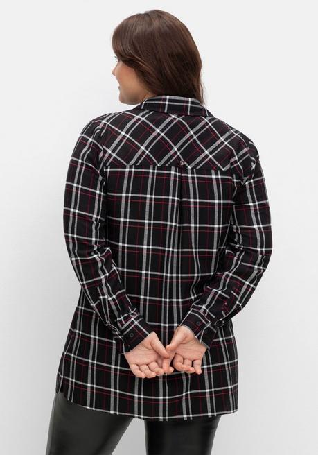 Sheego Karierte Longbluse Mit Seitenschlitzen - Schwarz-weiß Kariert Sheego