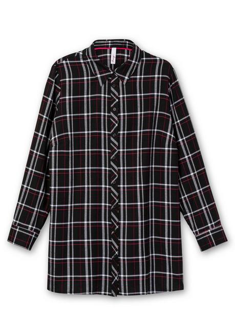 Sheego Karierte Longbluse Mit Seitenschlitzen - Schwarz-weiß Kariert Sheego