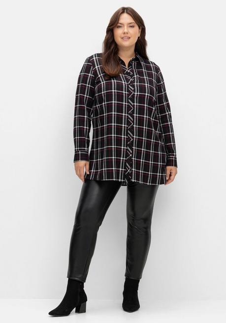 Sheego Karierte Longbluse Mit Seitenschlitzen - Schwarz-weiß Kariert Sheego