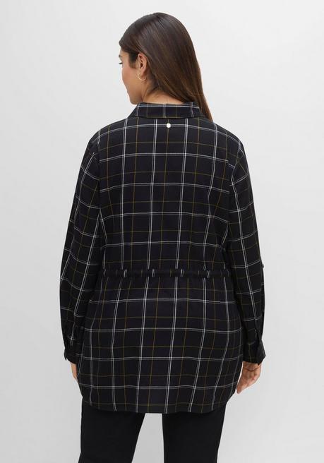 Sheego Karierte Longbluse Mit Tunnelzug In Der Taille - Schwarz Gemustert Sheego
