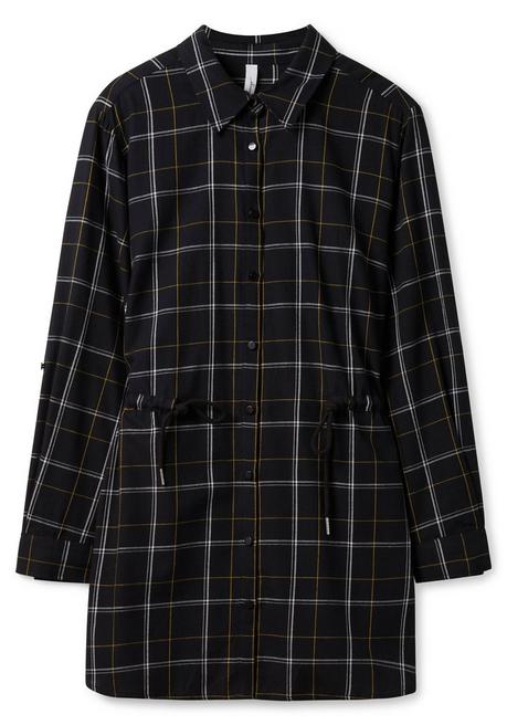 Sheego Karierte Longbluse Mit Tunnelzug In Der Taille - Schwarz Gemustert Sheego