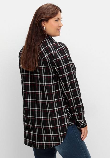 Sheego Karierte Longtunika In Mit Abgerundetem Saum - Schwarz-weiß Kariert Sheego