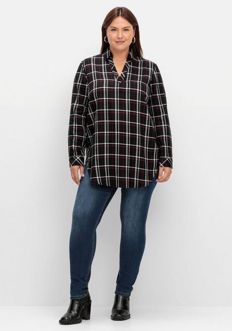 Sheego Karierte Longtunika In Mit Abgerundetem Saum - Schwarz-weiß Kariert Sheego