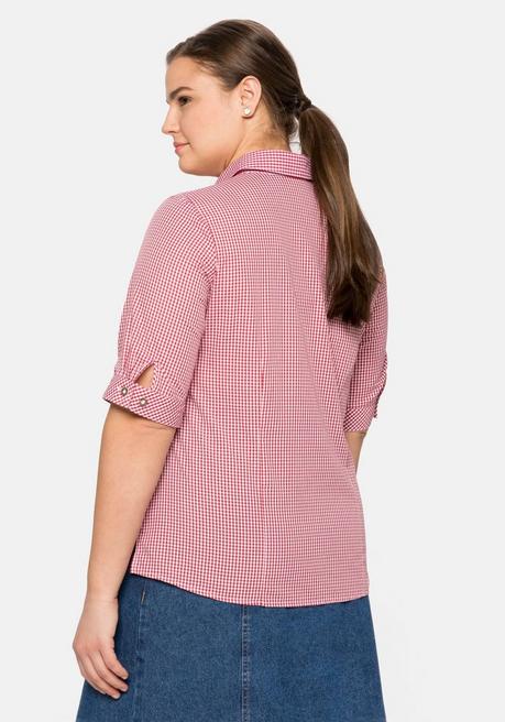 Sheego Karierte Trachtenbluse Mit Stickereien - Rot-weiß Sheego