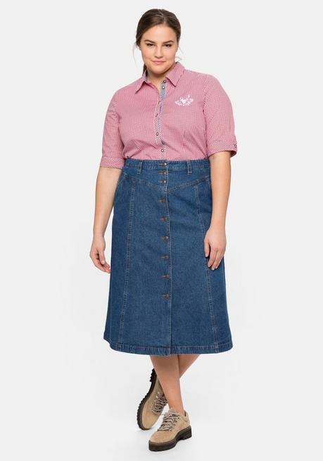 Sheego Karierte Trachtenbluse Mit Stickereien - Rot-weiß Sheego