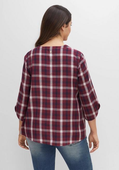 Sheego Karierte Tunika Mit 3/4-Ärmeln Und V-Ausschnitt - Karo Sheego