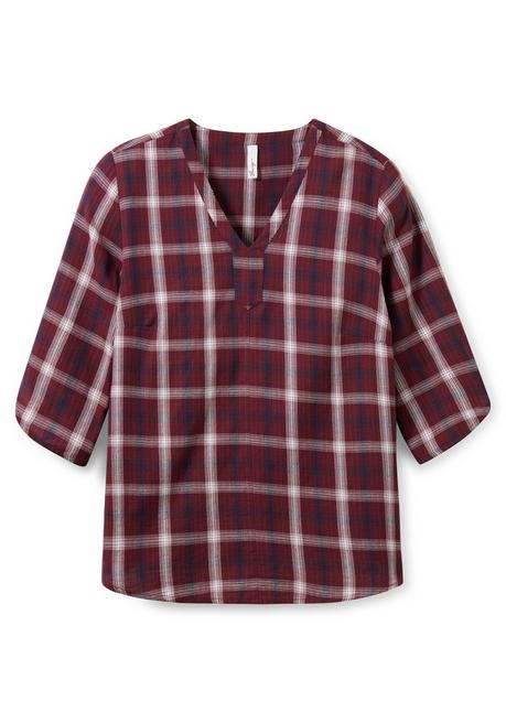 Sheego Karierte Tunika Mit 3/4-Ärmeln Und V-Ausschnitt - Karo Sheego