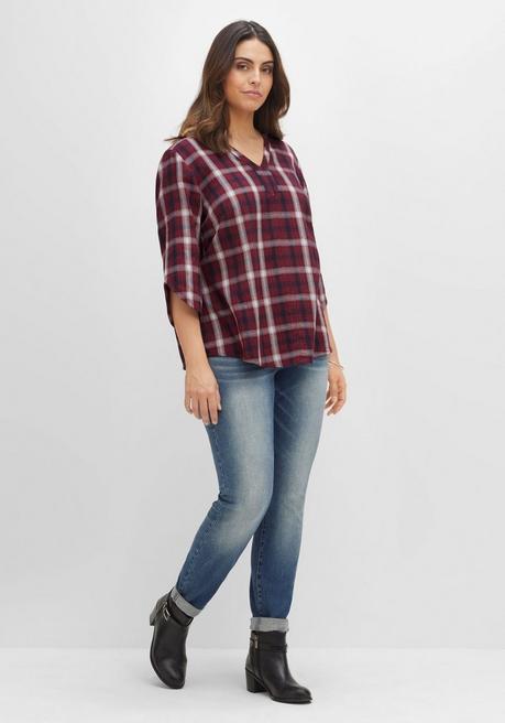 Sheego Karierte Tunika Mit 3/4-Ärmeln Und V-Ausschnitt - Karo Sheego