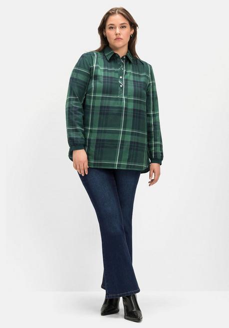 Sheego Karierte Tunika Mit Hemdkragen, In Leichter A-Linie - Tiefgrün Kariert Sheego