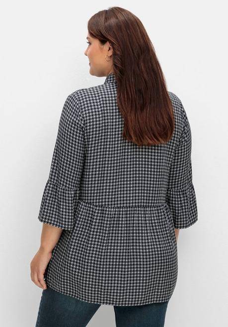 Sheego Karierte Tunika Mit Volants Und 3/4-Ärmeln - Schwarz-weiß Gemustert Sheego