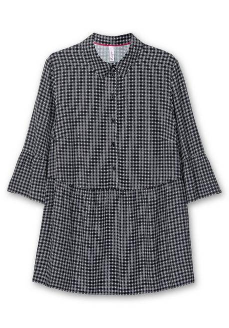 Sheego Karierte Tunika Mit Volants Und 3/4-Ärmeln - Schwarz-weiß Gemustert Sheego