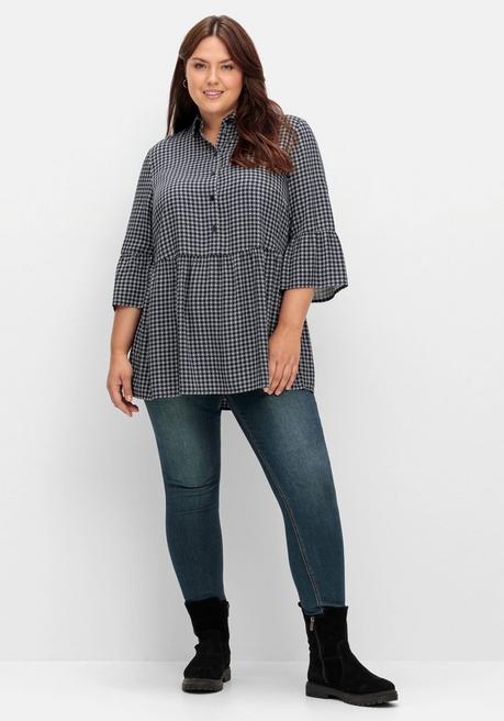 Sheego Karierte Tunika Mit Volants Und 3/4-Ärmeln - Schwarz-weiß Gemustert Sheego