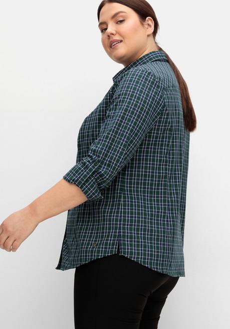 Sheego Karierte Wanderbluse Mit Taschen - Tiefgrün Gemustert Sheego