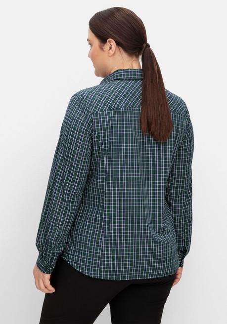 Sheego Karierte Wanderbluse Mit Taschen - Tiefgrün Gemustert Sheego