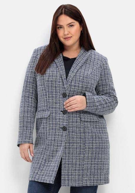 Sheego Karierter Blazermantel In Boucléoptik - Schwarz Gemustert Sheego