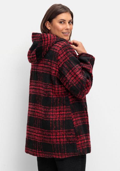 Sheego Karierter Kurzmantel Mit Kapuze - Schwarz-rot Kariert Sheego