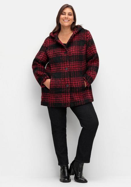 Sheego Karierter Kurzmantel Mit Kapuze - Schwarz-rot Kariert Sheego