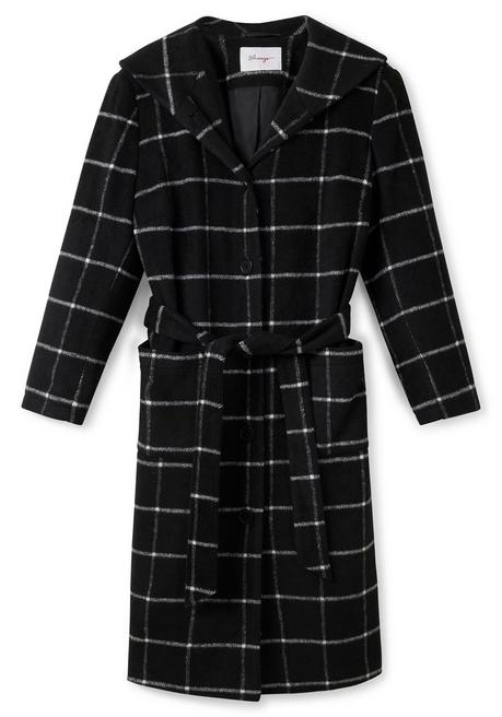 Sheego Karierter Mantel Mit Bindegürtel Und Großem Kragen - Schwarz-weiß Sheego