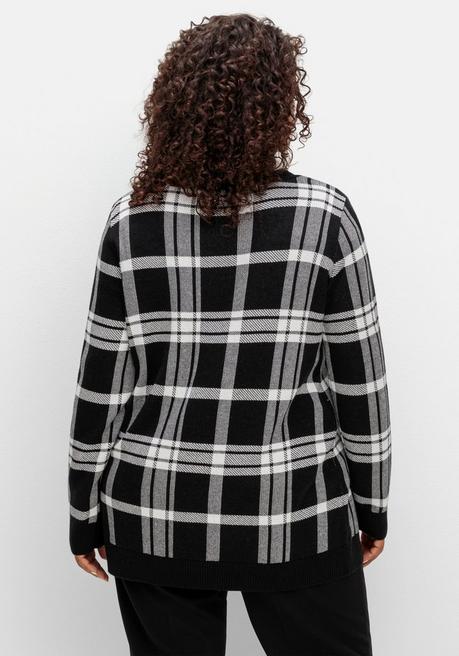 Sheego Karierter Pullover Mit Rundhals Und Kontrastbündchen - Schwarz-weiß Sheego