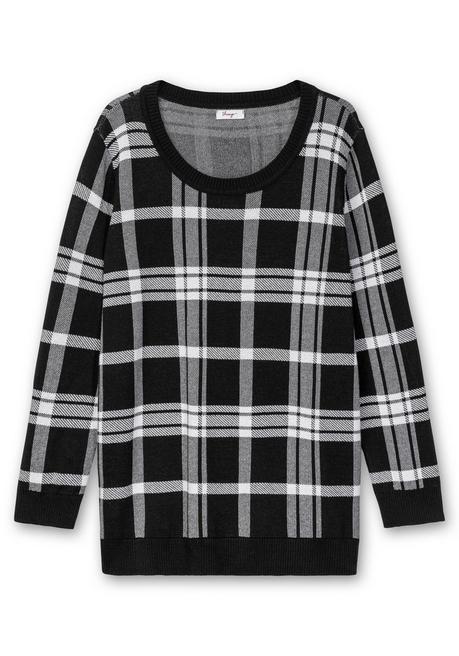 Sheego Karierter Pullover Mit Rundhals Und Kontrastbündchen - Schwarz-weiß Sheego