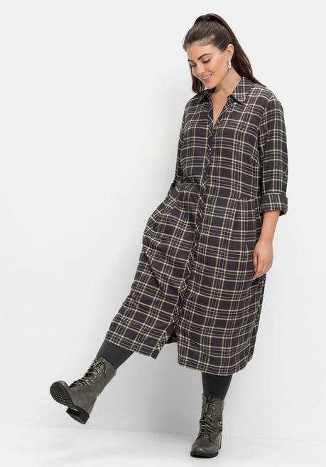 Sheego Kariertes Blusenkleid Mit Taillennaht - Anthrazit Kariert Sheego