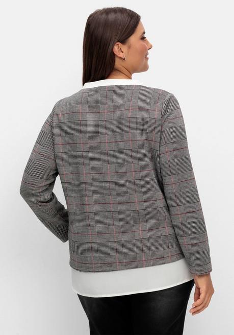 Sheego Kariertes Langarmshirt In Layeringoptik - Schwarz Kariert Sheego