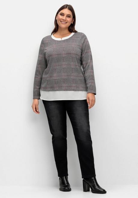 Sheego Kariertes Langarmshirt In Layeringoptik - Schwarz Kariert Sheego