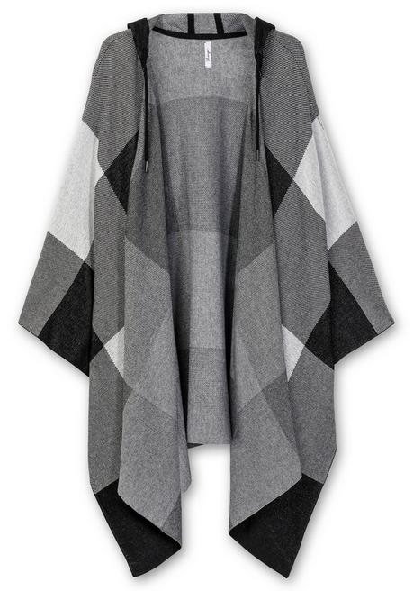 Sheego Kariertes Poncho-Cape Mit Kapuze, Offene Form - Schwarz-weiß Sheego
