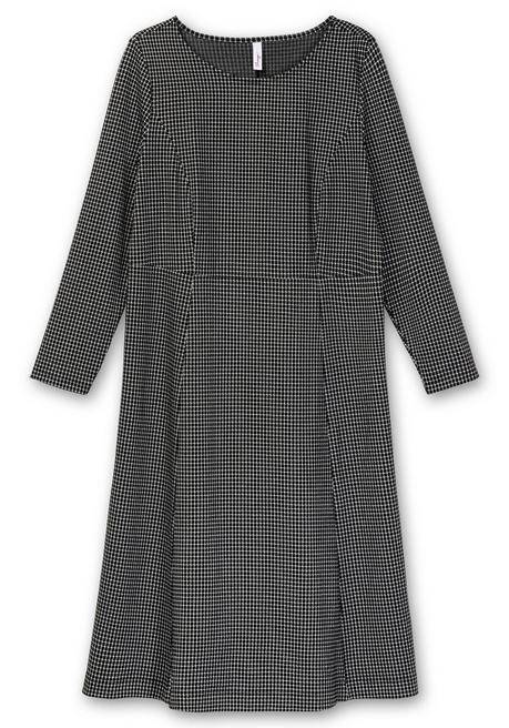 Sheego Kariertes Shirtkleid In A-Linie Und Midilänge - Schwarz Gemustert Sheego