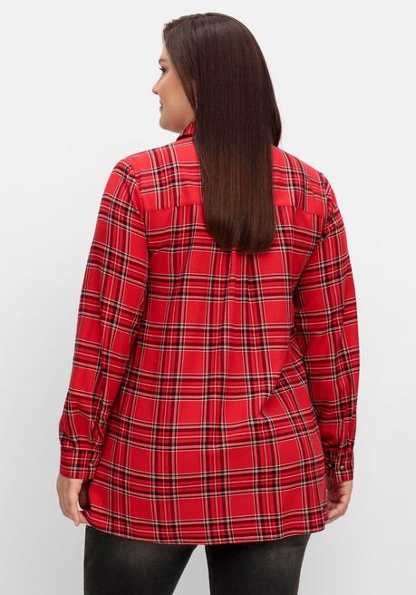 Sheego Karo-Hemdbluse In Leicht Ausgestellter Longform - Mohnrot Kariert Sheego