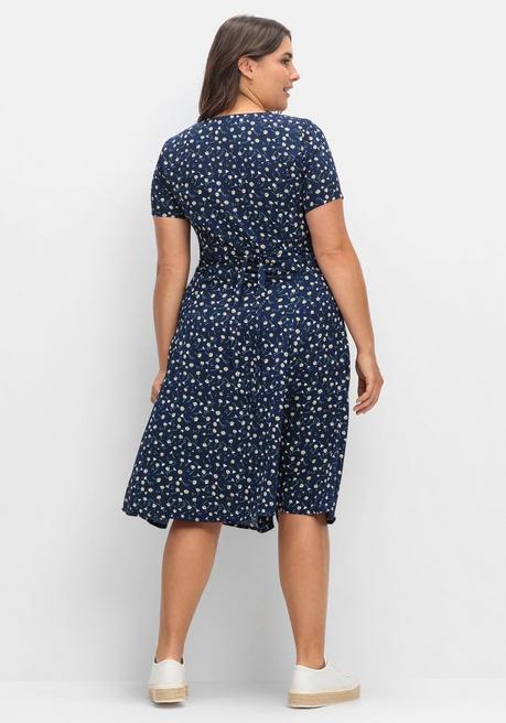 Sheego Kleid Aus Crêpe, Mit Bindeband Im Rücken - Marine Gemustert Sheego