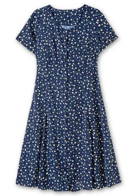 Sheego Kleid Aus Crêpe, Mit Bindeband Im Rücken - Marine Gemustert Sheego