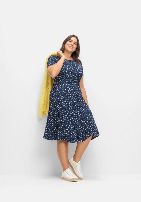 Sheego Kleid Aus Crêpe, Mit Bindeband Im Rücken - Marine Gemustert Sheego