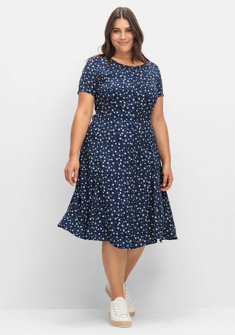 Sheego Kleid Aus Crêpe, Mit Bindeband Im Rücken - Marine Gemustert Sheego