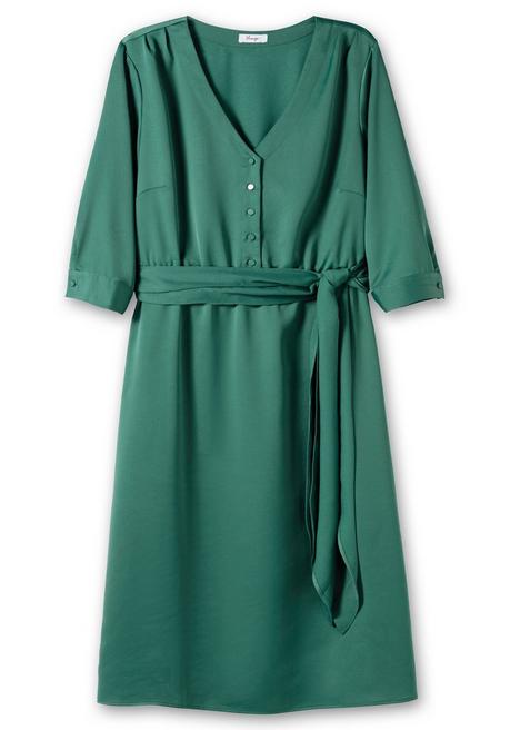 Sheego Kleid Aus Crêpe-Satin, Mit 3/4-Arm Und Bindeband - Opalgrün Sheego