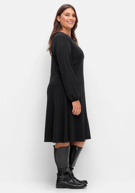 Sheego Kleid Aus Interlock, Mit Ausgestelltem Rock - Schwarz Sheego