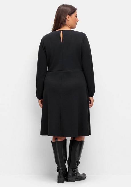 Sheego Kleid Aus Interlock, Mit Ausgestelltem Rock - Schwarz Sheego