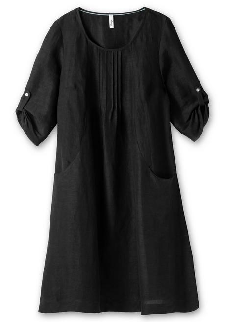 Sheego Kleid In A-Linie Mit 3/4-Ärmeln, Aus Leinen-Viskose-Mix - Schwarz Sheego