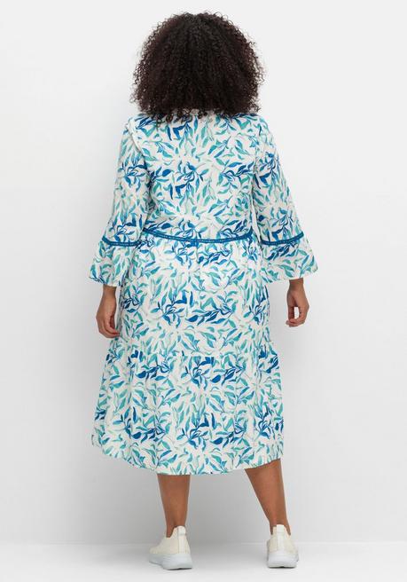 Sheego Kleid In A-Linie, Mit Blätterprint Und Hohlsaumspitze - Weiß Gemustert Sheego