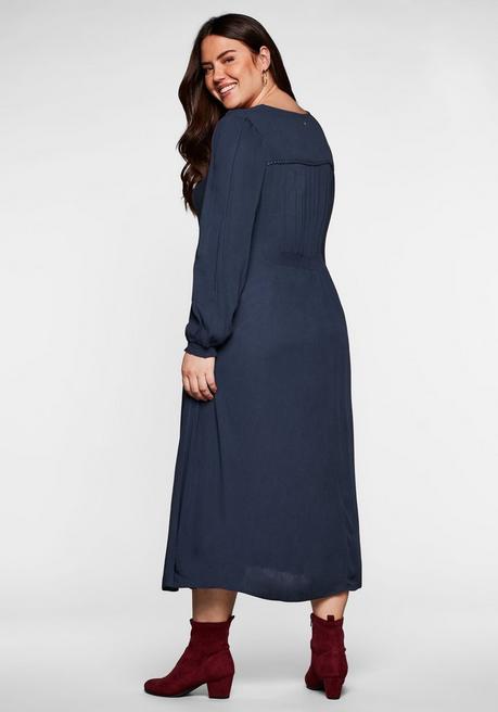 Sheego Kleid In Crêpe-Qualität, Mit Smok-Einsätzen - Nachtblau Sheego