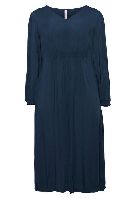 Sheego Kleid In Crêpe-Qualität, Mit Smok-Einsätzen - Nachtblau Sheego